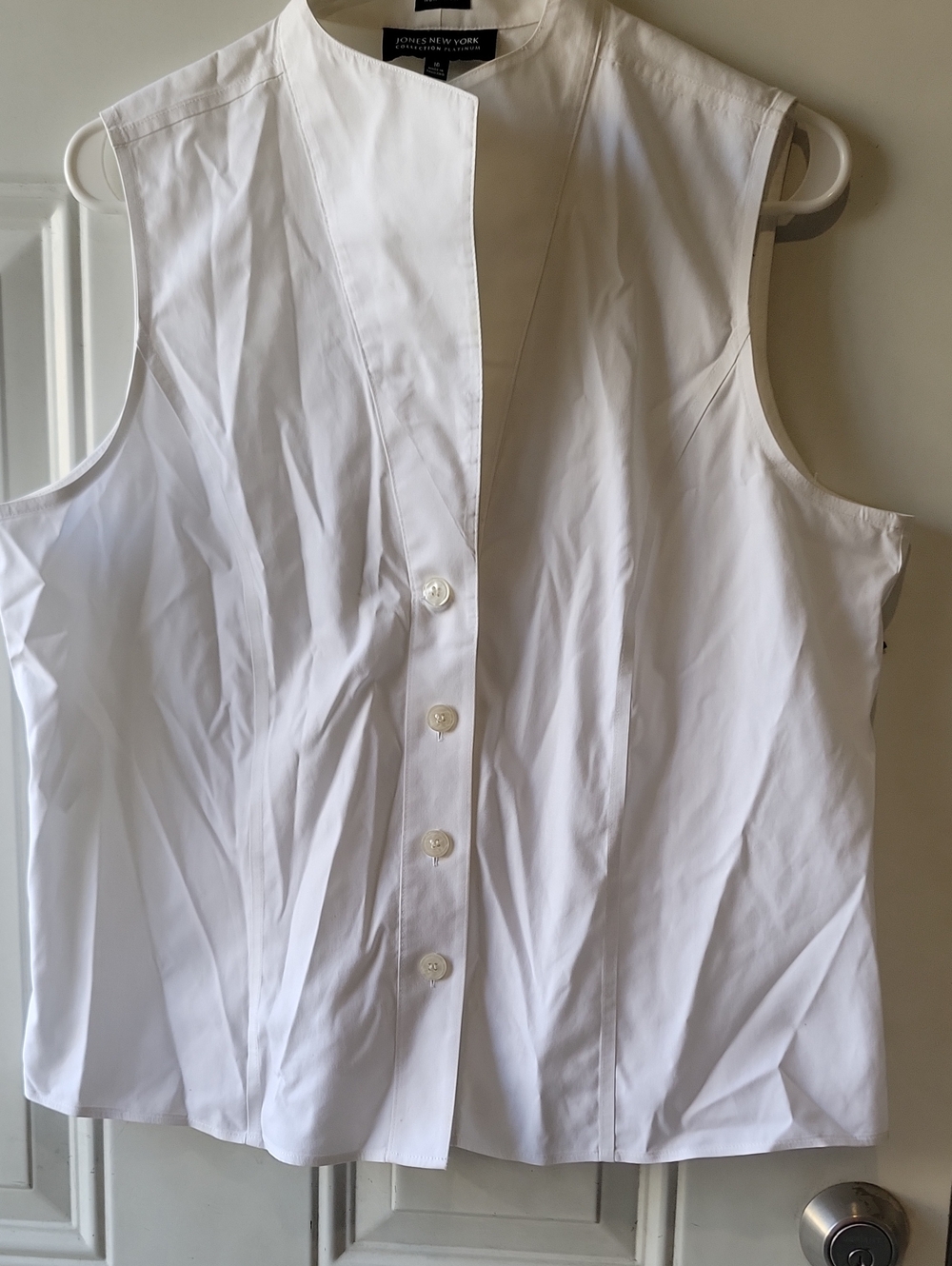 Jones New York White Sleeveless Button-Front Top Sz 16 100% Cotton